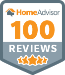 Badge from HomeAdvisor reading: 100 reviews